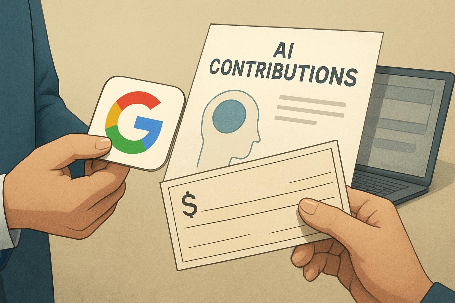 Editorial illustration about Gemini, accompanying the article "Google pays publishers for AI contributions in new pilot"