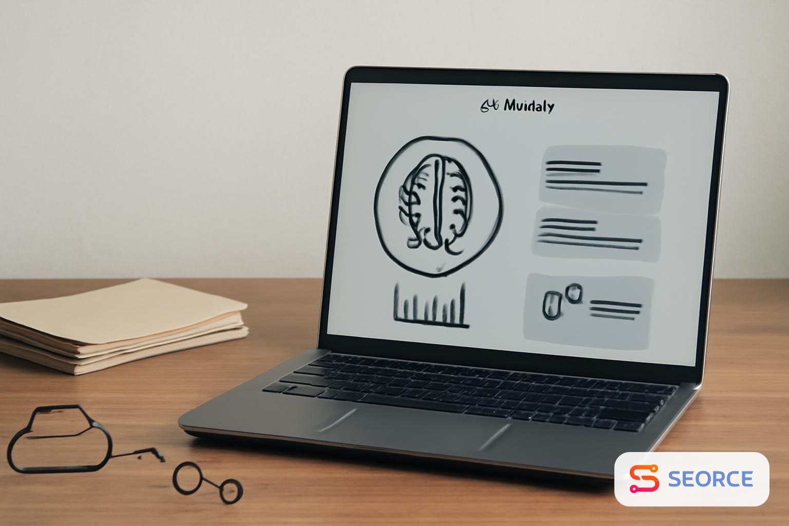 Laptop with an AI model dashboard beside developer notes and cloud service icons