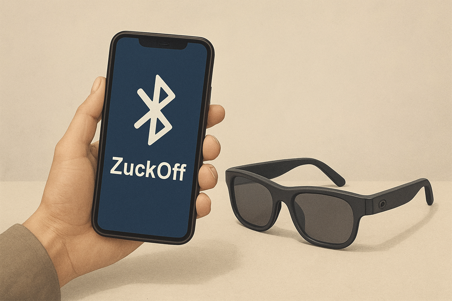 Editorial illustration about ZuckOff, accompanying the article "ZuckOff detects Meta smart glasses using Bluetooth technology"